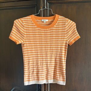 Madewell Ringer Sweater Tee Orange and Cream Stripe size small